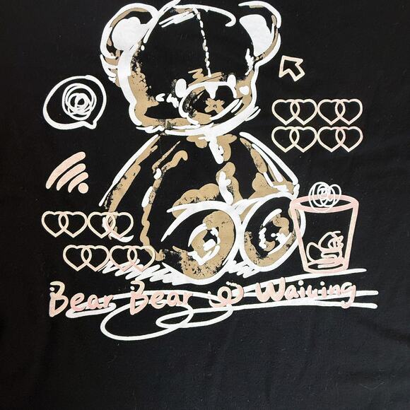 SHEIN Curve 1XL Black Graphic Tee Bear Bear Waiting Plus Size Short Sleeve Shirt - Picture 3 of 6